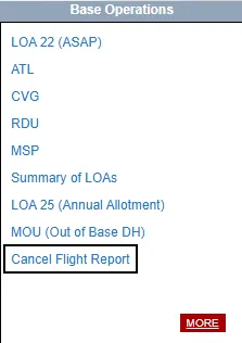 Cancel Flight Report Location on Endeavor Air Net